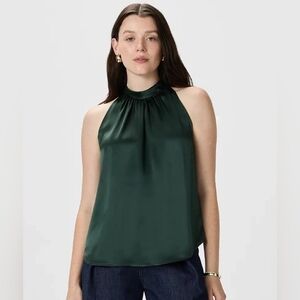 Quince 100% Silk Halter Top. Small. Deep Green. Washable. Like New.